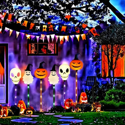 6 Halloween Solar Pumpkin and Skull Ground Plug Lights