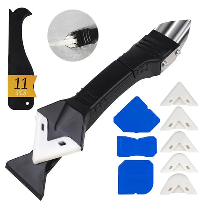 11Pcs Silicone Caulking Tools 3 in1 Grout Removal Tool(Stainless Steelhead)