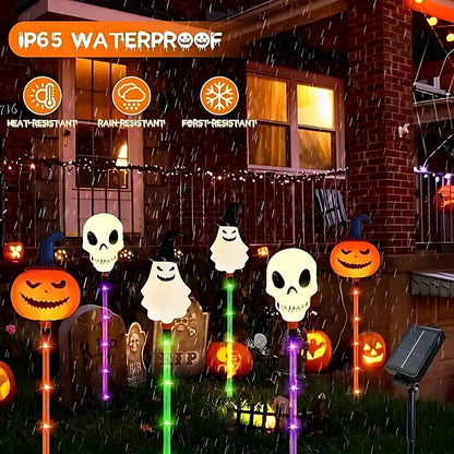 6 Halloween Solar Pumpkin and Skull Ground Plug Lights