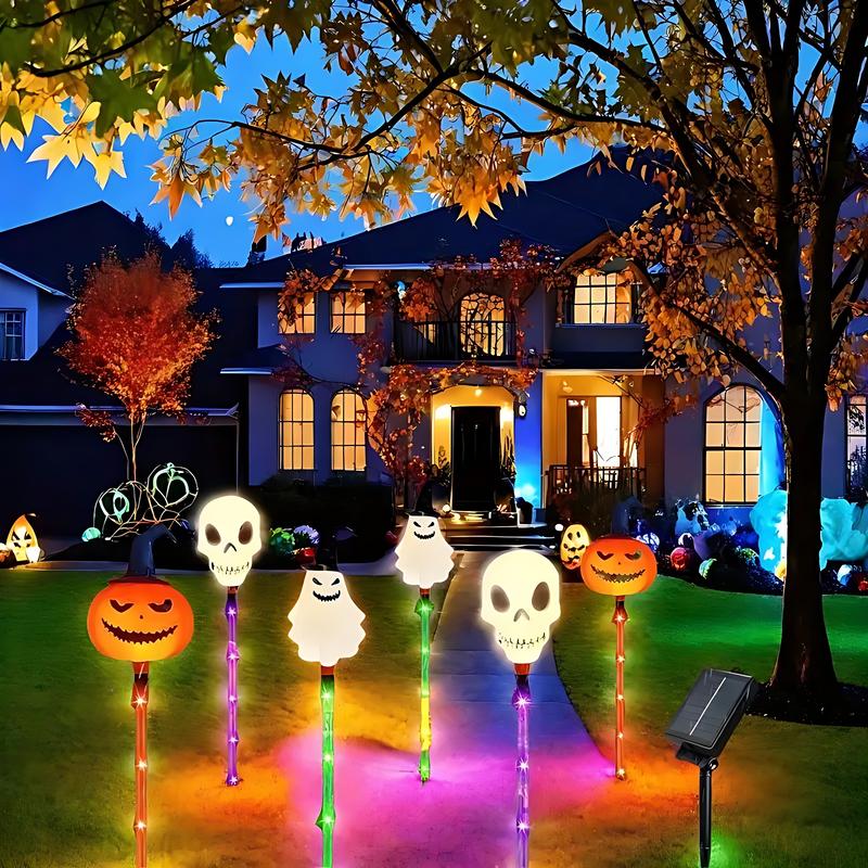 6 Halloween Solar Pumpkin and Skull Ground Plug Lights