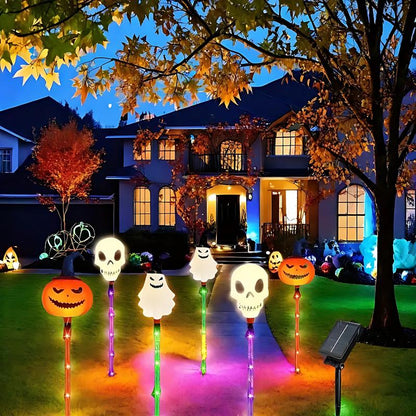 6 Halloween Solar Pumpkin and Skull Ground Plug Lights