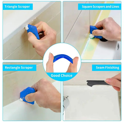 11Pcs Silicone Caulking Tools 3 in1 Grout Removal Tool(Stainless Steelhead)