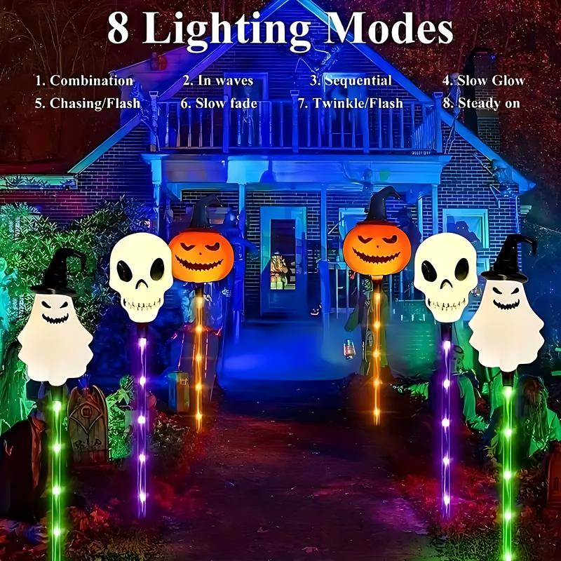 6 Halloween Solar Pumpkin and Skull Ground Plug Lights