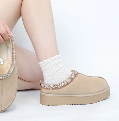 Women's Braided Leather Outdoor SuedeSlippers Mini Platform Boots