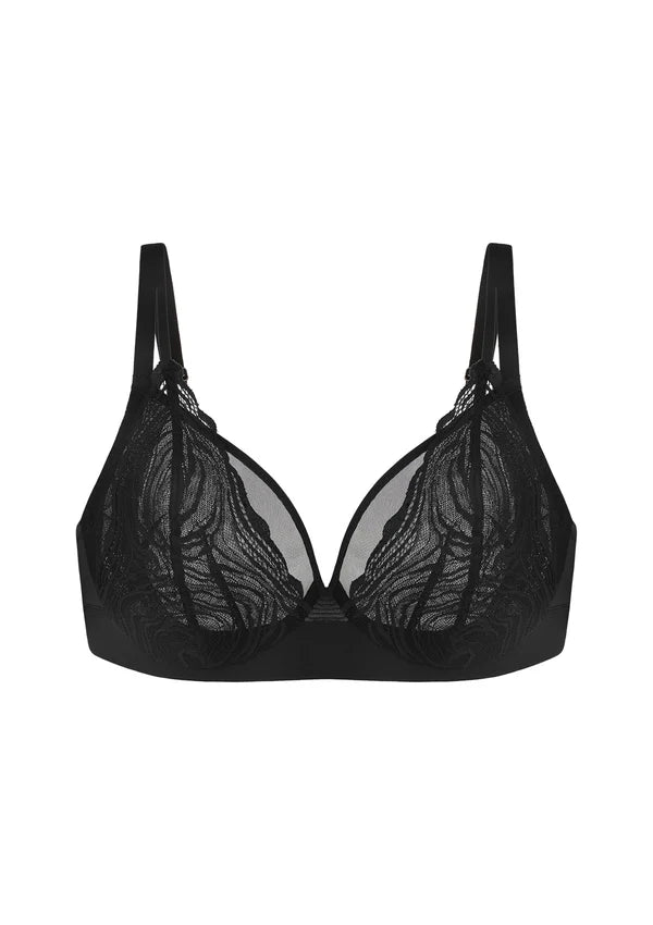 Linear Plus Size Lace Sheer Mesh Full Coverage Adjustable Straps Unlined Underwire Bra