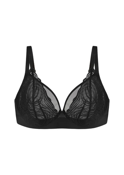 Linear Plus Size Lace Sheer Mesh Full Coverage Adjustable Straps Unlined Underwire Bra