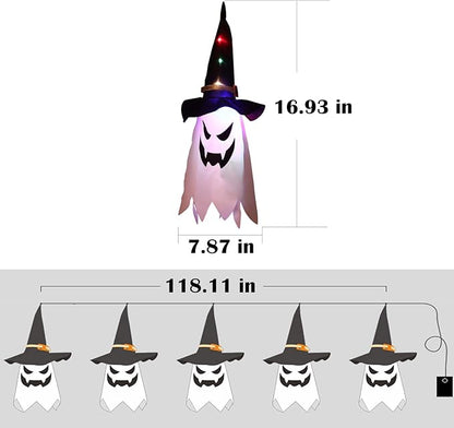 🎃 5-Pack LED Ghost Lantern String Lights | Spooky Halloween Hanging Decor