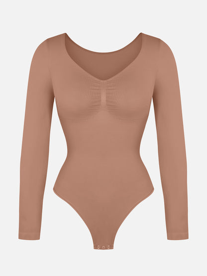 Seamless Long Sleeve Tummy Control Thong Bodysuit