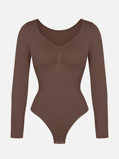 Seamless Long Sleeve Tummy Control Thong Bodysuit
