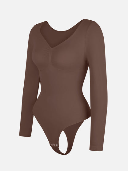 Seamless Long Sleeve Tummy Control Thong Bodysuit