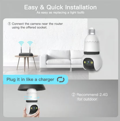 1080P Light Bulb Security Camera,Wireless Outdoor Indoor Camera with Night Vision