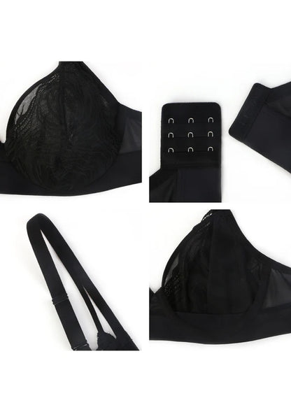 Linear Plus Size Lace Sheer Mesh Full Coverage Adjustable Straps Unlined Underwire Bra