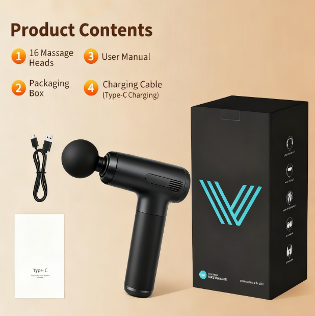 16-Head Massage Gun with 30 Levels: Deep Tissue Percussion for Back, Shoulder & Leg Pain Relief