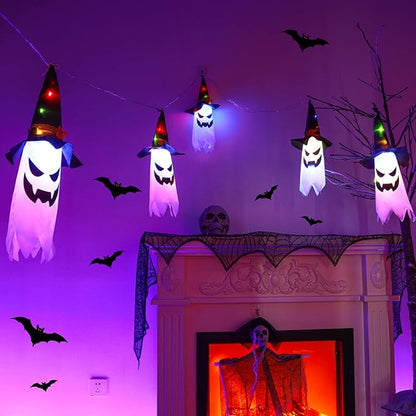 🎃 5-Pack LED Ghost Lantern String Lights | Spooky Halloween Hanging Decor