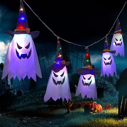 🎃 5-Pack LED Ghost Lantern String Lights | Spooky Halloween Hanging Decor