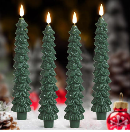 LED Green Tree Taper Candle Stick Set
