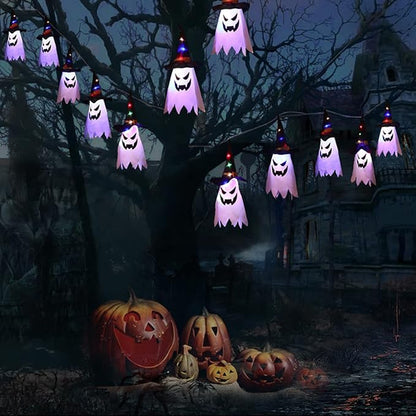 🎃 5-Pack LED Ghost Lantern String Lights | Spooky Halloween Hanging Decor
