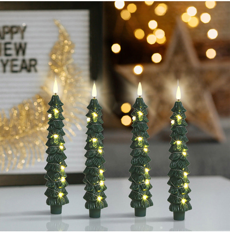 LED Green Tree Taper Candle Stick Set