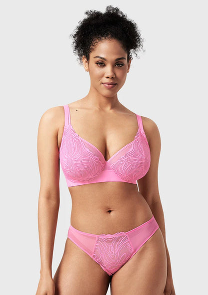 Linear Plus Size Lace Sheer Mesh Full Coverage Adjustable Straps Unlined Underwire Bra