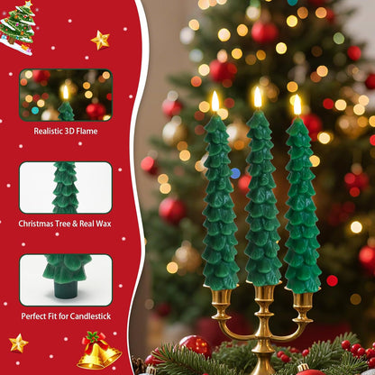 LED Green Tree Taper Candle Stick Set