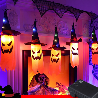 🎃 5-Pack LED Ghost Lantern String Lights | Spooky Halloween Hanging Decor