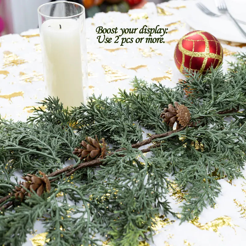 72" Artificial Cedar Garland with Pine Cones – Real Touch Greenery for Winter & Rustic Decor