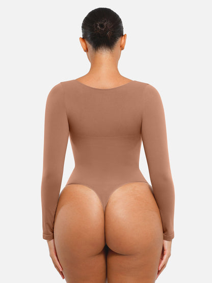Seamless Long Sleeve Tummy Control Thong Bodysuit