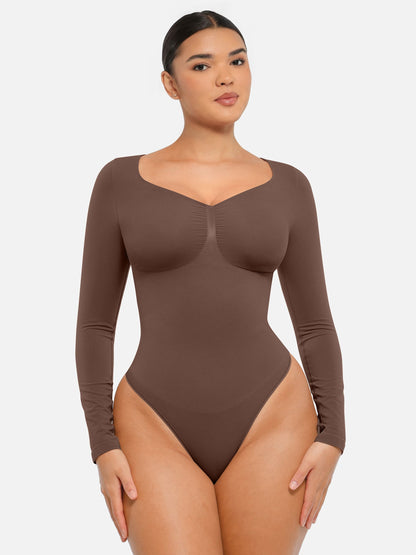 Seamless Long Sleeve Tummy Control Thong Bodysuit