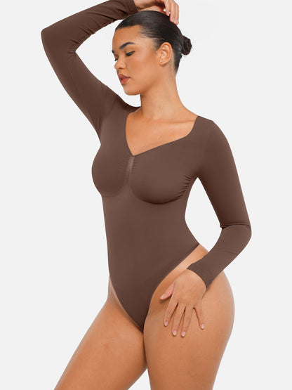 Seamless Long Sleeve Tummy Control Thong Bodysuit