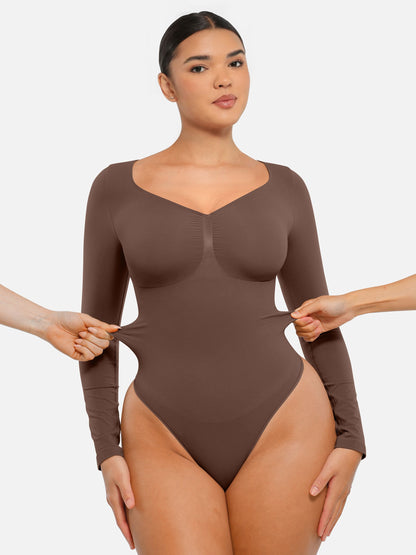 Seamless Long Sleeve Tummy Control Thong Bodysuit