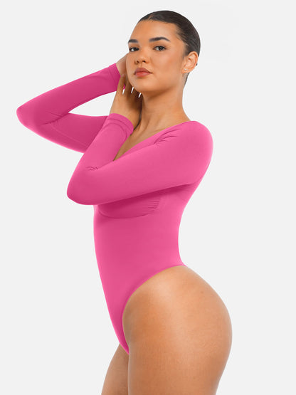 Seamless Long Sleeve Tummy Control Thong Bodysuit