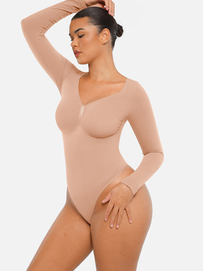 Seamless Long Sleeve Tummy Control Thong Bodysuit