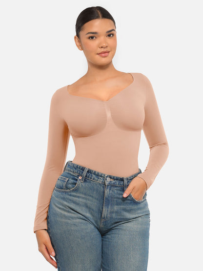Seamless Long Sleeve Tummy Control Thong Bodysuit
