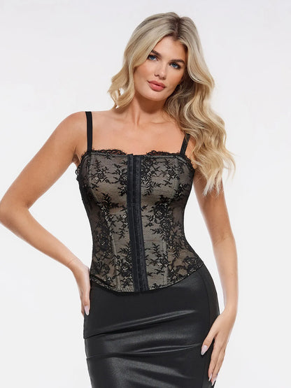 Bracurve X Angela Shapewear Sculpting Leopard Mesh Detachable Strap Corset Top