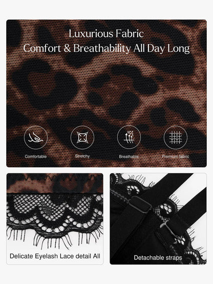Bracurve X Angela Shapewear Sculpting Leopard Mesh Detachable Strap Corset Top