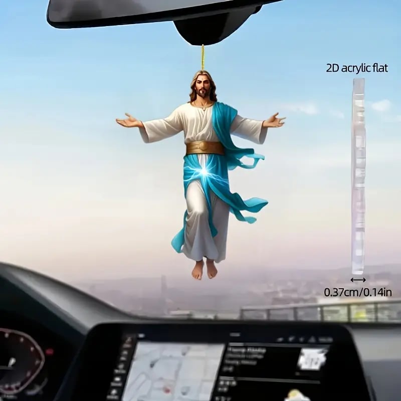🙏✨ 2D Retro Jesus Car Hanging Decor 🚗 Faith & Peace Gift 🌿
