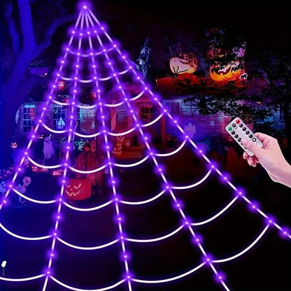 🕸️5M Giant Spider Web Light｜250  LEDs for Halloween Horror Decor