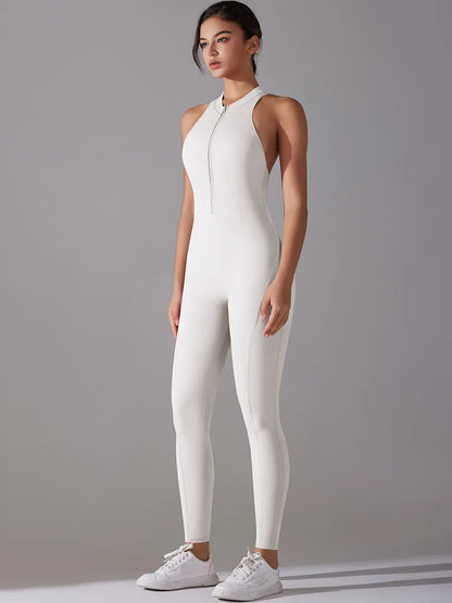 Front Zip Backless Jumpsuit